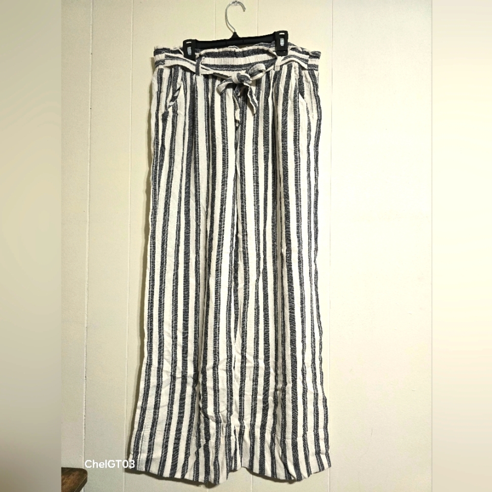 Jolt Black and White Striped Linen Pants